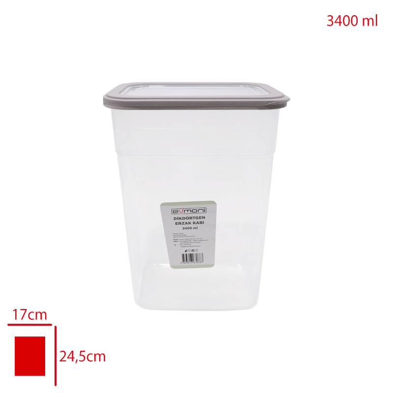 Evmonı Erzak Kabı Dıkdortgen 3400 Ml