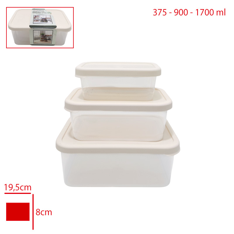 Evmonı Saklama Kabı 3'lü Dıkdortgen (375 Ml-900 Ml-1700 Ml)