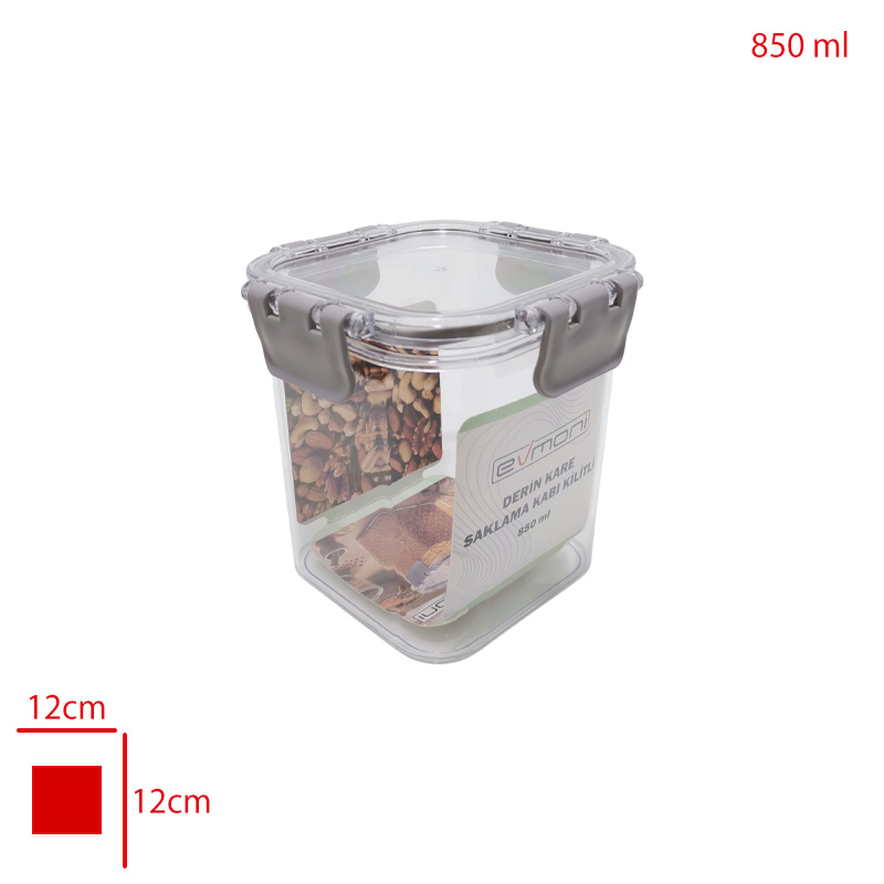 Evmonı Saklama Kabı Kılıtlı Kare 850 Ml