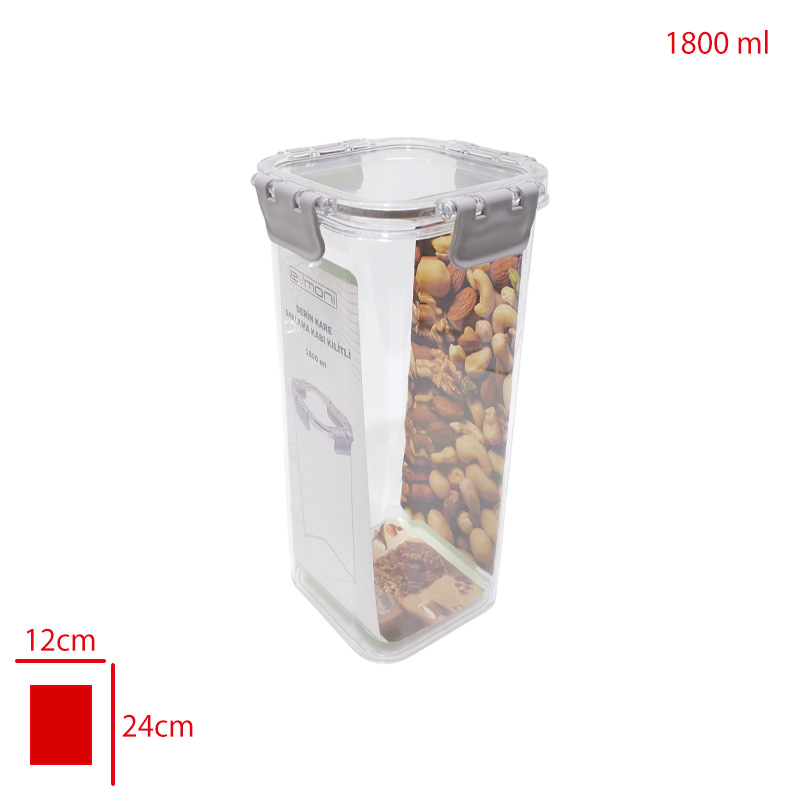 Evmonı Saklama Kabı Kılıtlı Kare 1800 Ml