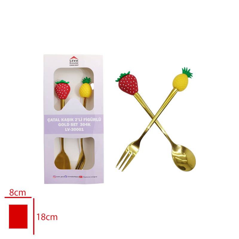 Leva Çatal Kaşık 2'li Fıgurlu Gold Set 304k Lv-30001