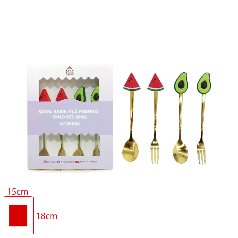 Leva Çatal Kaşık 4'lü Fıgurlu Gold Set 304k Lv-30002